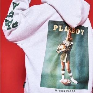 Playboy Varsity Zip Through Hoodie Grey Marl
